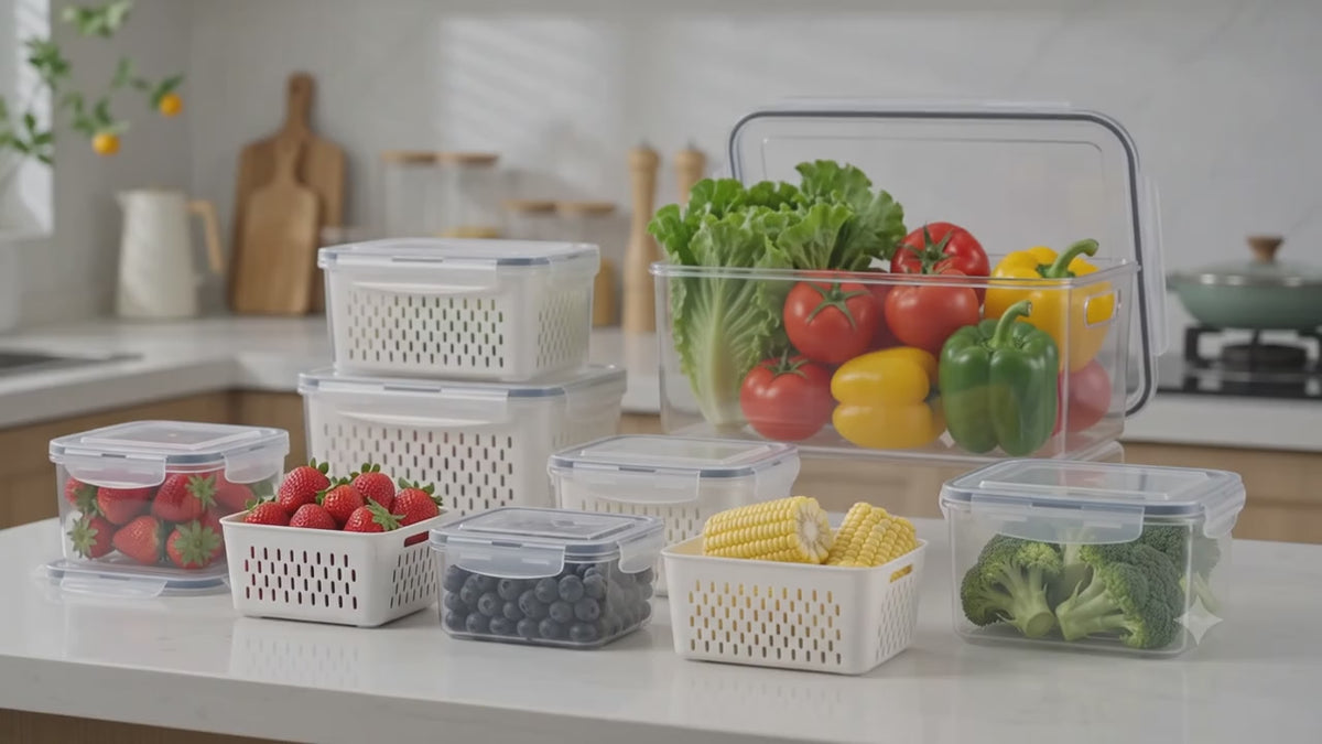 Refrigerator Storage Containers Boxes with Airtight Lid/Kitchen Fridge Organizers for Fruits & Vegetables Pack of 4