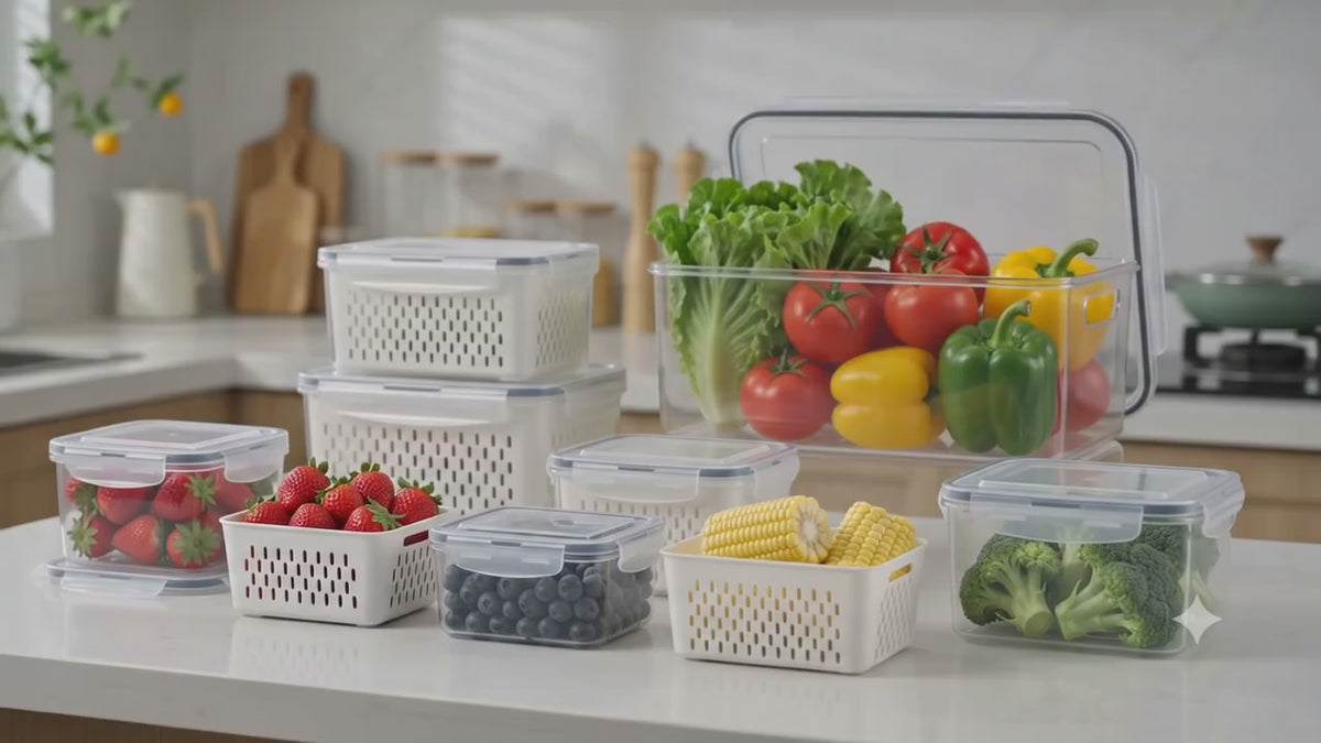Refrigerator Storage Containers Boxes with Airtight Lid/Kitchen Fridge Organizers for Fruits & Vegetables Pack of 4
